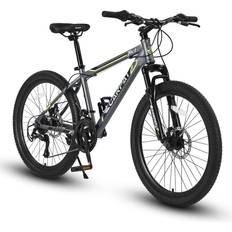 24" Mountainbikes Elecony 24 Inch Boys Girls, Steel Frame, Shimano 21 Speed Mountain Bicycle with Daul Disc Brakes and Front Suspension MTB - Grey Unisex