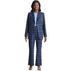 Jessica London Blazers Jessica London Plus Women's Bi-Stretch Blazer in Navy Double Plaid Size W Professional Jacket