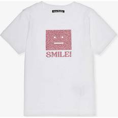 Acne Studios Boys White Kids Glitter Face-logo Cotton-jersey T-shirt 3-10 Years 8-10 Years