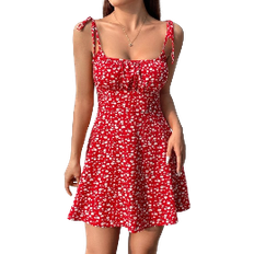 Shein Essnce Floral Print Pleated Bust Slip Dress