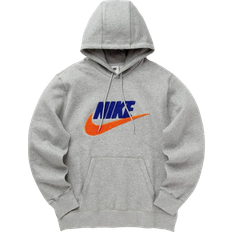 Gray - Men Clothing Nike Club Fleece Men's Pullover Hoodie - Dark Grey Heather/Light Smoke Grey/Safety Orange