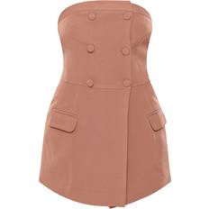 Bandeau Woven Pocket Detail Mini Dress - Stone