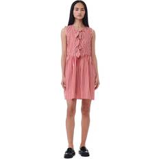 Ganni Kleider Ganni Barbados Cherry Red Stripe Cotton Mini Bow Tie Dress Women's