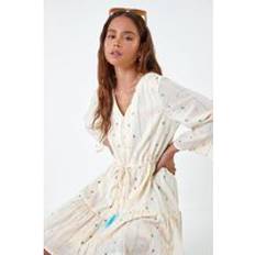 T-shirt Dresses - White Roman Roman Originals Petite Cotton Embroidered Smock Dress in Ivory