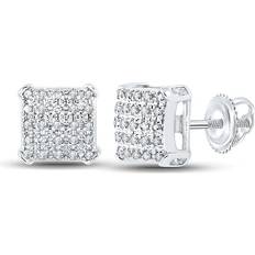 Men - White Gold Earrings Diamond Deal Square Earrings - White Gold/Diamonds