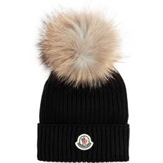 Moncler Accessories Moncler Kids Pompom Ribbed Wool Beanie Black