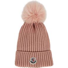 Moncler Accessories Moncler Kids Pompom Ribbed Wool Beanie Pink