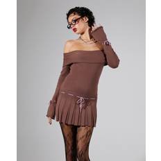 Knitted Dresses Jaded London Sienna Off The Shoulder Dress in Brown. S, XS