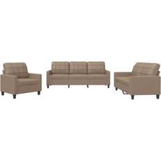 Bruna - Soffgrupper Soffor vidaXL Soffgrupp Med Dynor 3 Delar Cappuccino Konstläder Soffa 3st 3-sits