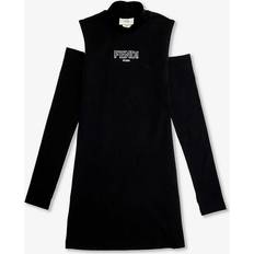 Fendi Girls Black Kids Brand-appliqué Cold-shoulder Stretch-cotton Dress 6-12 Years Years