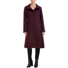 Cole Haan Womens Stand-Collar Single-Breasted Wool Blend Bordeaux