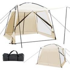 Costway 10 x 10 Feet Screened Canopy Tent w/ Vestibule and Zippered Door-Beige