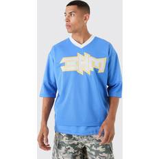 Verkko Puserot boohooMAN Oversized BHM Satin Mesh Varsity Top - Blue