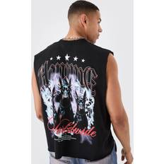 boohooMAN Mens Oversized Boxy Homme Rottweiler Distressed Back Print Vest - Black