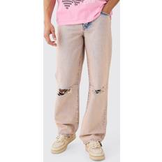 Men - Pink Jeans boohooMAN Mens Baggy Rigid Pink Tint Slit Knee Jeans 34R