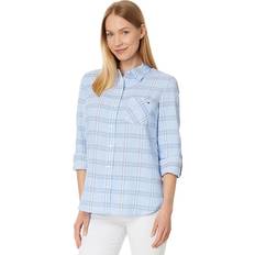 Tommy Hilfiger Women's Pebble Plaid Roll-Tab Cotton Shirt Blue Multi