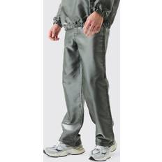 Herr - Nylon Jeans boohooMAN Mens Liquid Metallic Nylon Cargos Grey