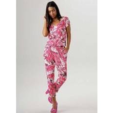 Aniston Palm Print Short Sleeve Jumpsuit Pink Print