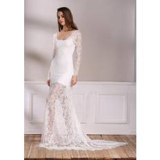 Golf Dresses Zhihuan XL, white Full Lace Plunge Long Train Party Prom Gown Dress White