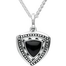 Jewellery C. W. Sellors Sterling Silver Whitby Jet Oxidised Triangle Shield Necklace Silver