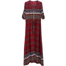 Knee Length Dresses - Red Zhihuan Wine red, 18 Floral Maxi Dress 4007745 Red