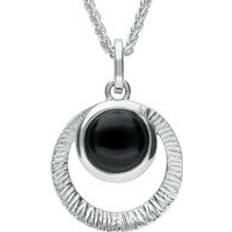 Jewellery C. W. Sellors Sterling Silver Whitby Jet Circular Cut Out Necklace Silver