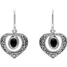 Jewellery C. W. Sellors Sterling Silver Whitby Jet Marcasite Oval Swirl Heart Hook Earrings Option1 Value Silver