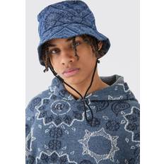 Denim/Jeansstof - Sort Hatte boohooMAN Mens Bandana Denim Boonie Hat In Black One