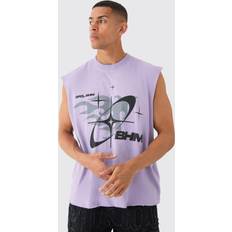 Men - Purple Tank Tops boohooMAN Mens Oversized Extended Neck Boxy Drop Shoulder Washed Bhm Tank Purple