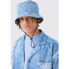 Halpa Hatut boohooMAN Bandana Denim Boonie Hat - Blue