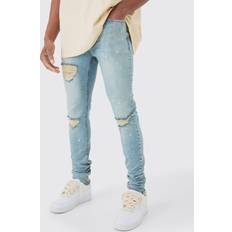 Rayon Spijkerbroeken boohooMAN Skinny Stretch Stacked Ripped Jeans - Ice Blue