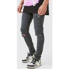 Rayon Spijkerbroeken boohooMAN Skinny Stretch Paint Splatter Jeans - Ice Grey