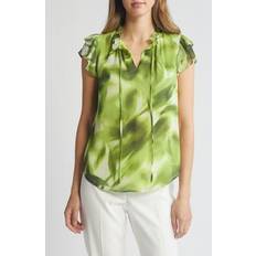 Anne Klein Tops Anne Klein Ruffle Sleeve Tie Neck Chiffon Top