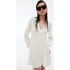 T-shirt Dresses - White H&M Ladies White Tie-belt balloon-sleeved dress