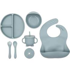 Machine Washable Baby Dinnerware BLW Essentials Silicone Feeding Set Dusky Blue