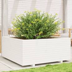 Fyr Højbede vidaXL Pflanzkübel Weiß 110 x 110 x 49,5 cm Massivholz