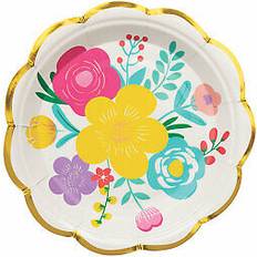 Florals Plates, Cups & Cutlery Fun Express 8 Pc 7" Fiesta Floral Bright Scalloped Paper Dessert Plates