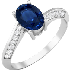 Sapphire - Solitaire Rings Mooneye Oval Halo Ring - Silver/Sapphire/Diamonds