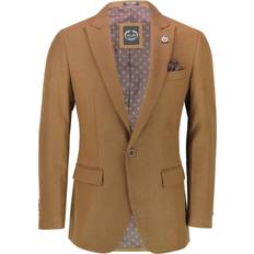 Brown - Men Suits Xposed Mens single breasted blazer classic smart retro peak lapel tailored suit jacket