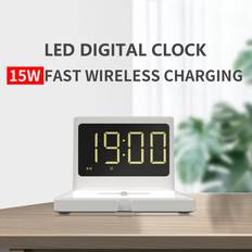 Bakeey T11 15W Multifunctional QI Wireless Charger USB Charging Desktop Digital Alarm Clock Wireless Charging Pad Fast Charging For iPhone 12 12Pro H