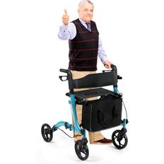 Walkers Costway Aluminum Walker Foldable Wheels Medical Rollator w/Seat & Carrying Bag