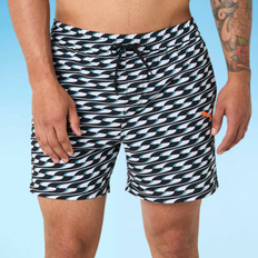 Puma L Swimwear Puma Men's 5" Geometric-Print Swim Shorts Black/White