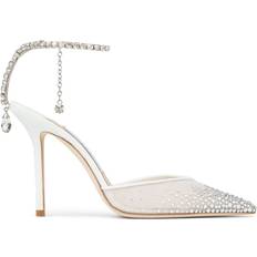 Jimmy Choo Shoes Jimmy Choo Saeda 100 Embellished Leather Trimmed Mesh Pumps - White