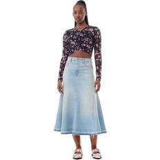 Clothing Ganni Light Blue Denim Midi Skirt in Tint Wash Elastane/Organic Cotton Women's