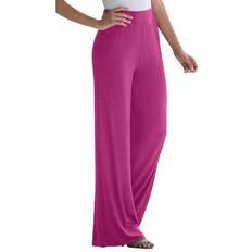 Jessica London Pants & Shorts Jessica London Plus Women's Everyday Stretch Knit Wide Leg Pant in Raspberry Size 14/16 Soft Lightweight Wide-Leg