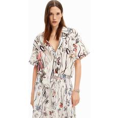 Donna - Floreale Camicie Desigual Chemise Manches Courtes Imprimée En Coton - Taille - Blanc