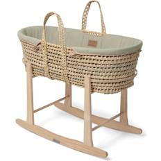 Bassinetts Kid's Room Clair De Lune organic palm moses basket in sage with rocking stand sheet