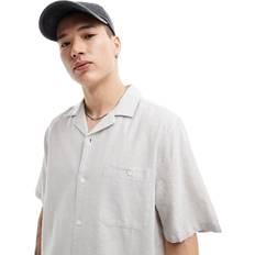 Linen - Unisex Tops ASOS DESIGN Relaxed Linen Blend Shirt With Revere Collar - Light Grey