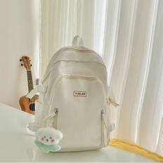 Solid Colours School Bags Dinamr White Backpack Shoulder School Handbag Large Capacity Solid Color Simple And Casual