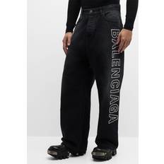 Balenciaga Unisex Trousers Balenciaga Outline Baggy Pants Black Unisex Cotton